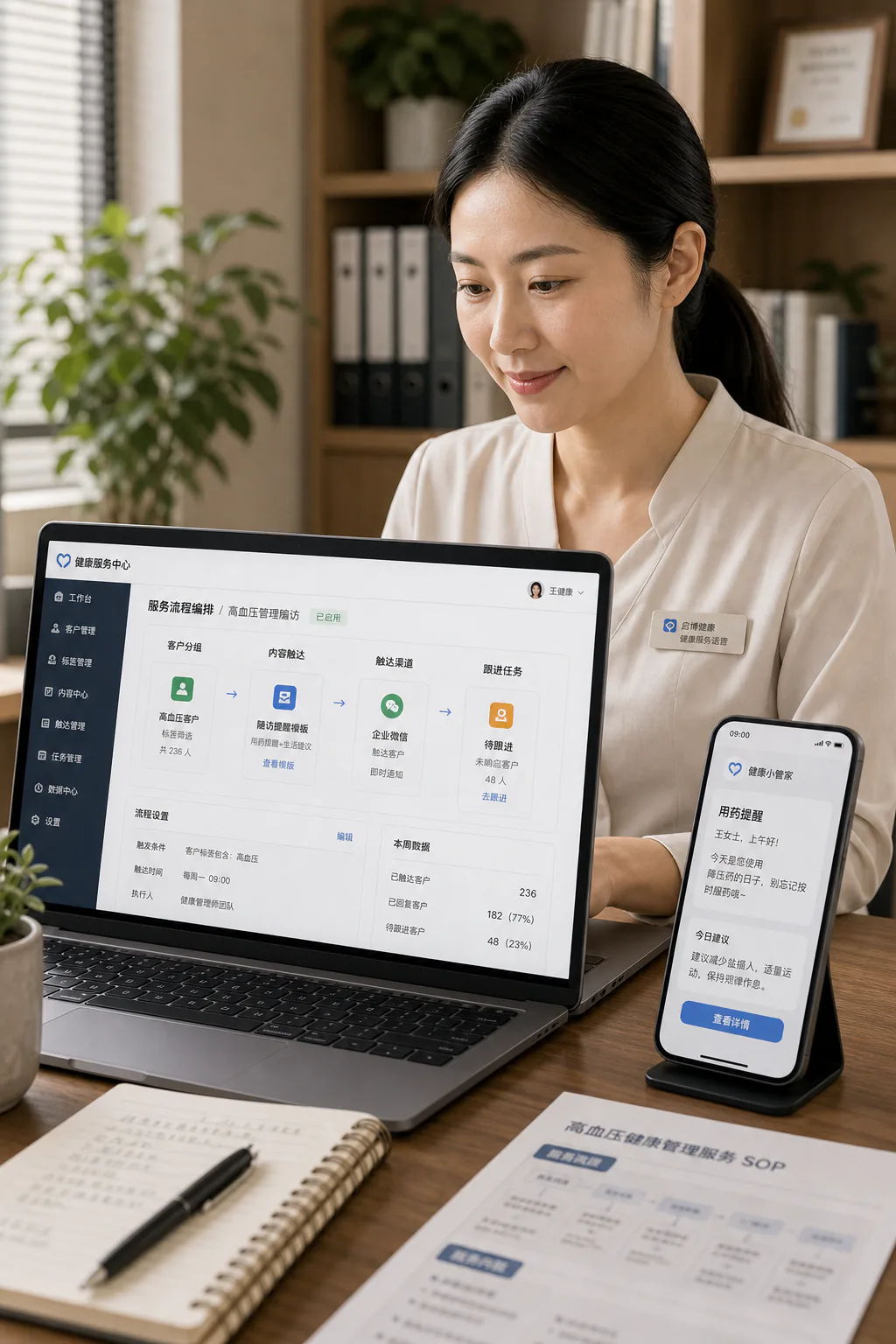 服务编排界面联动客户标签与提醒触达